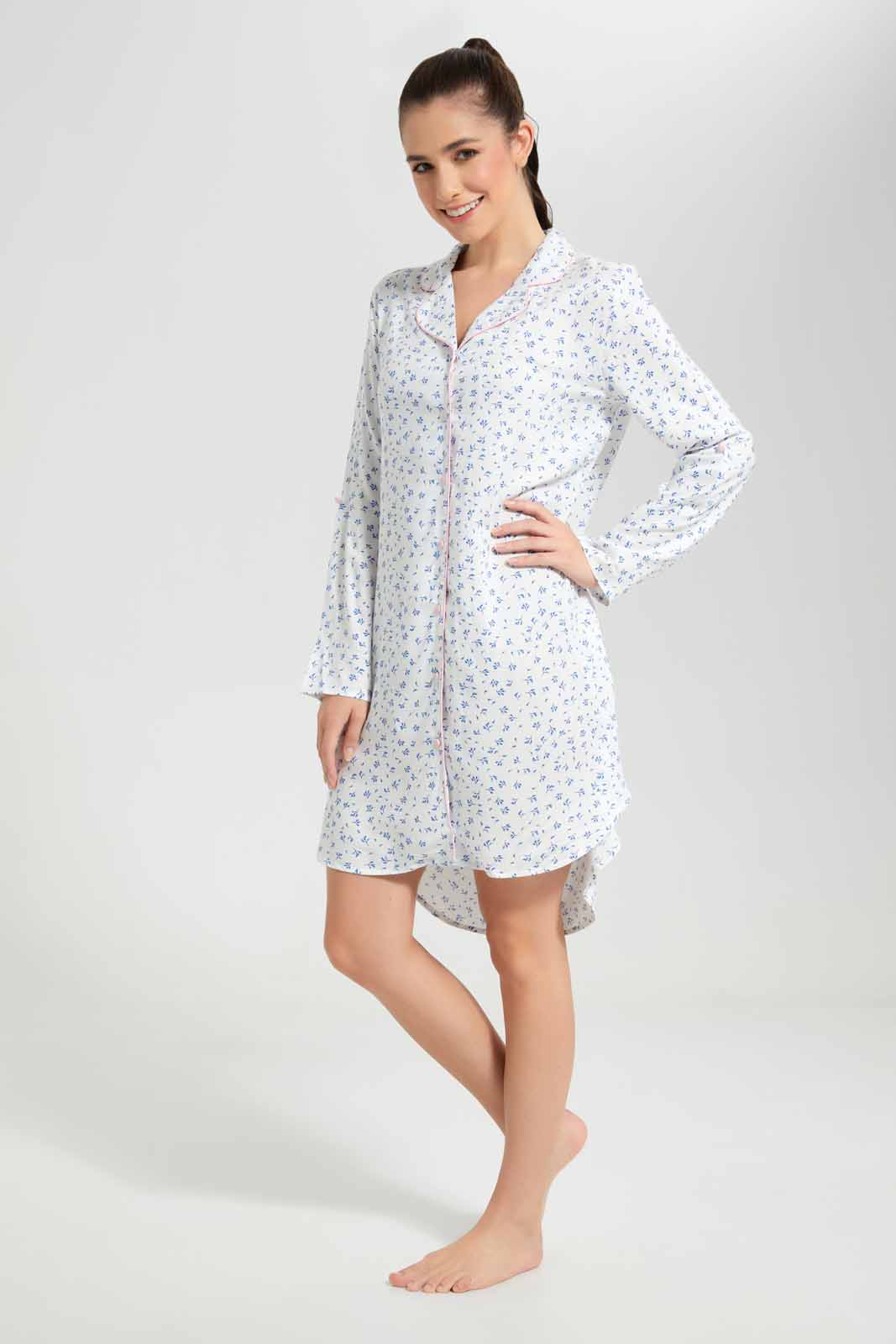 Redtag-Classic-Printed-Nightshirt-With-Contrast-Binding-Category:Nightshirts,-Colour:Ivory,-Deals:New-In,-Filter:Women's-Clothing,-New-In-Women-APL,-Non-Sale,-S22D,-Section:Women,-Women-Nightshirts--