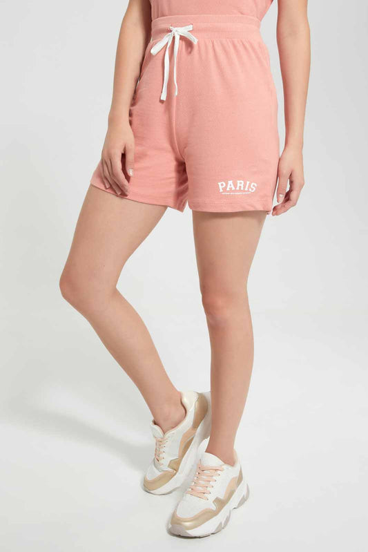 Redtag-Dusty-Pink-Cotton-Shorts-With-Placement-Print-Category:Shorts,-Colour:Apricot,-Deals:New-In,-Filter:Women's-Clothing,-New-In-Women,-Non-Sale,-S22D,-Section:Women,-Women-Shorts-Women's-