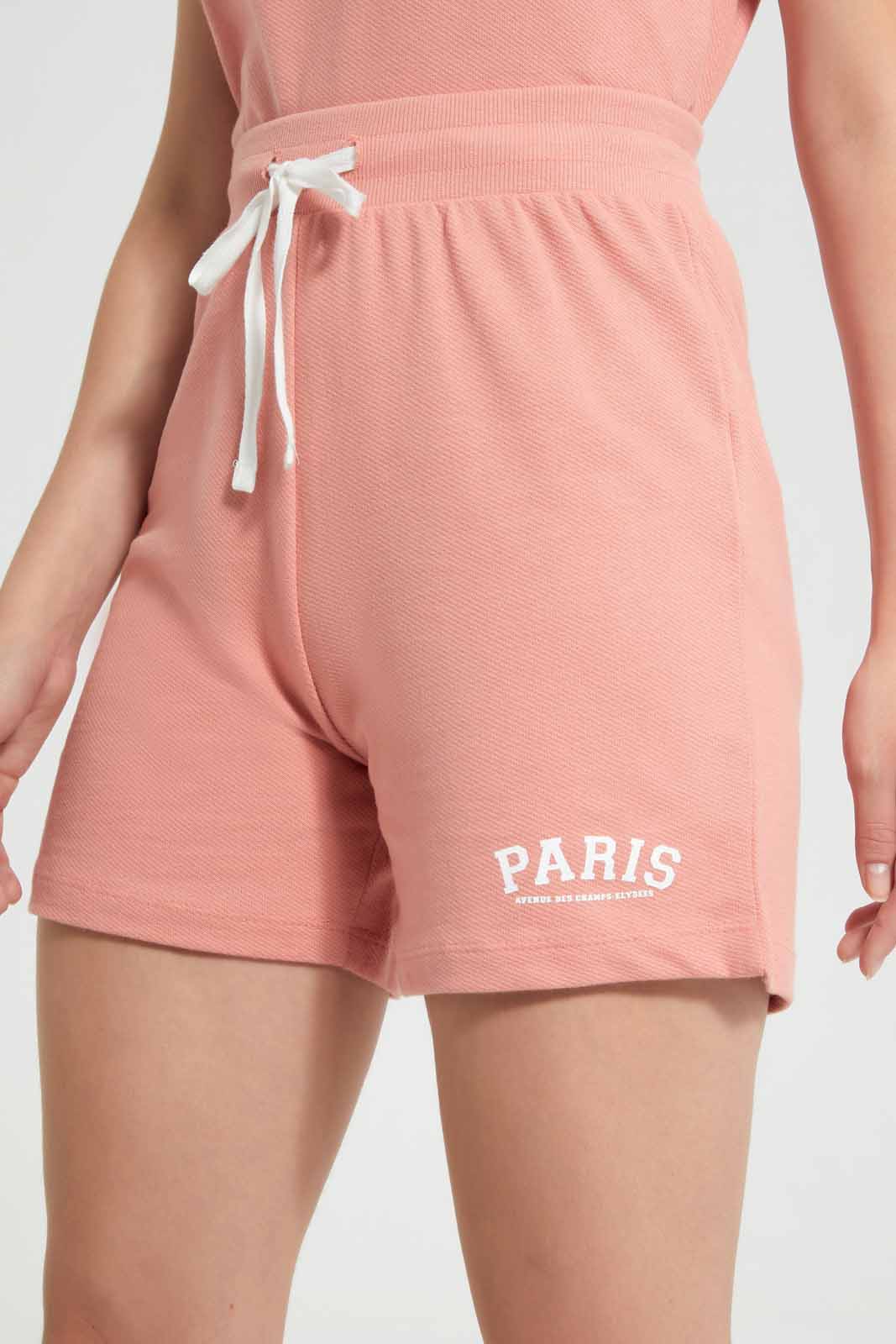 Redtag-Dusty-Pink-Cotton-Shorts-With-Placement-Print-Category:Shorts,-Colour:Apricot,-Deals:New-In,-Filter:Women's-Clothing,-New-In-Women,-Non-Sale,-S22D,-Section:Women,-Women-Shorts-Women's-