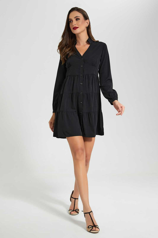 Redtag-Black-Tiered-Dress-Category:Dresses,-Colour:Black,-Deals:New-In,-Filter:Women's-Clothing,-LDC,-LDC-Dresses,-New-In-LDC-APL,-Non-Sale,-Section:Women,-W22O-Women's-