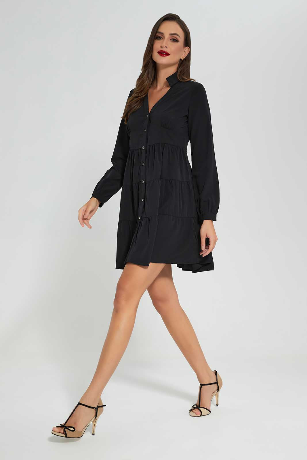 Redtag-Black-Tiered-Dress-Category:Dresses,-Colour:Black,-Deals:New-In,-Filter:Women's-Clothing,-LDC,-LDC-Dresses,-New-In-LDC-APL,-Non-Sale,-Section:Women,-W22O-Women's-