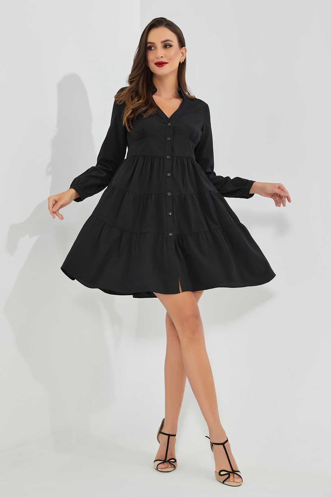 Redtag-Black-Tiered-Dress-Category:Dresses,-Colour:Black,-Deals:New-In,-Filter:Women's-Clothing,-LDC,-LDC-Dresses,-New-In-LDC-APL,-Non-Sale,-Section:Women,-W22O-Women's-