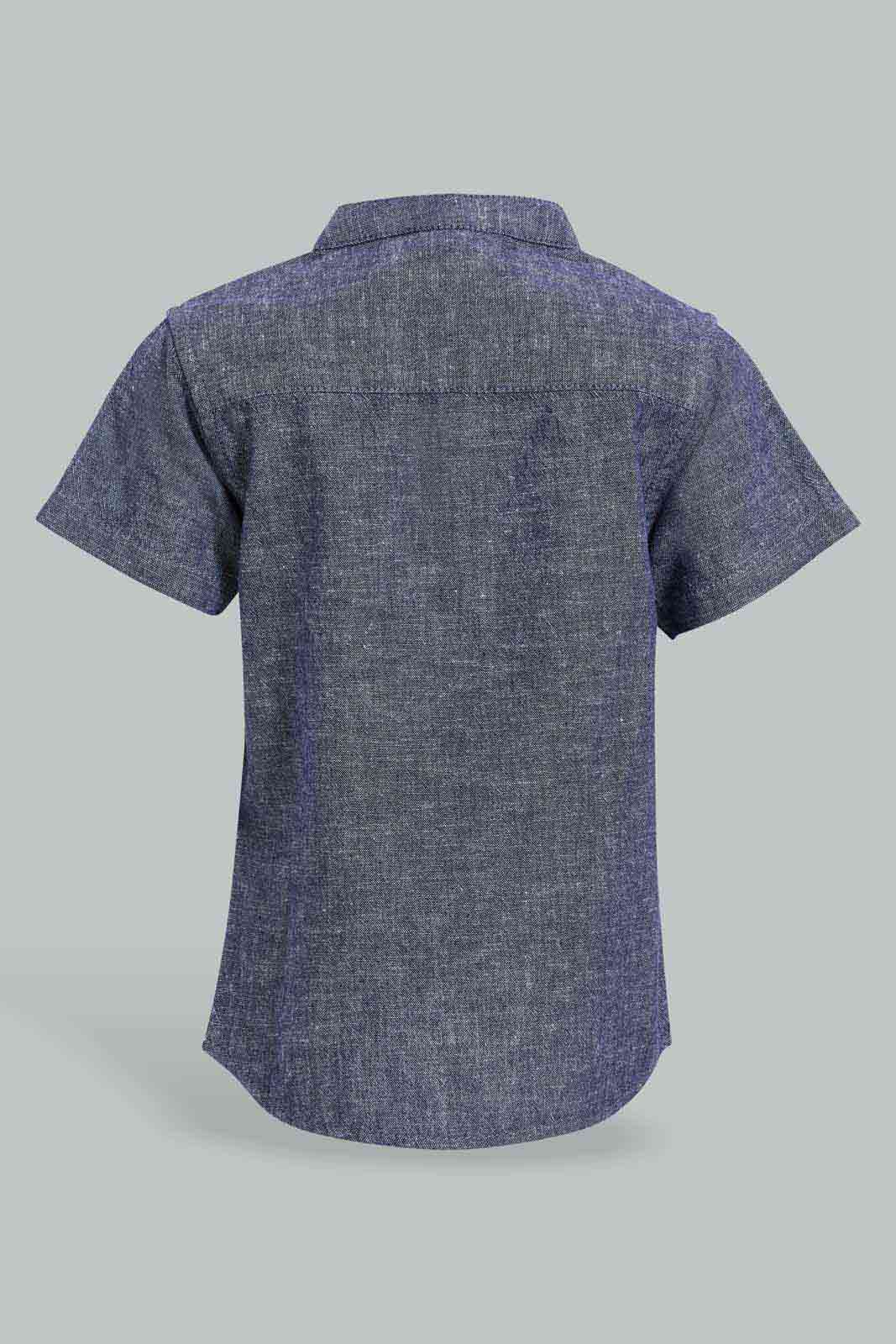 Redtag-Navy-Short-Sleeve-Mandarin-Shirt-Category:Shirts,-Colour:Navy,-Deals:New-In,-Filter:Infant-Boys-(3-to-24-Mths),-INB-Shirts,-New-In-INB-APL,-Non-Sale,-S22D,-Section:Boys-(0-to-14Yrs)-Infant-Boys-3 to 24 Months