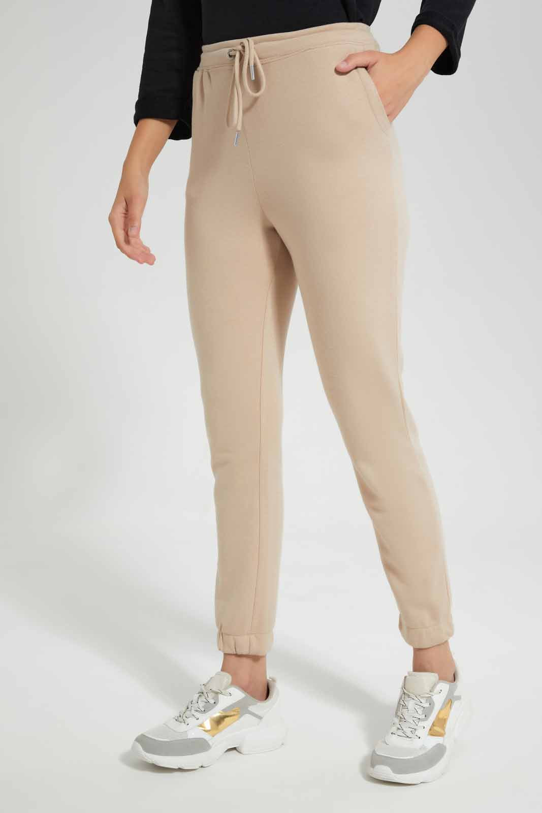 Redtag-Beige-High-Waisted-Jogger-Category:Joggers,-Colour:Beige,-Deals:New-In,-Filter:Women's-Clothing,-New-In-Women,-Non-Sale,-S22D,-Section:Women,-Women-Joggers-Women's-