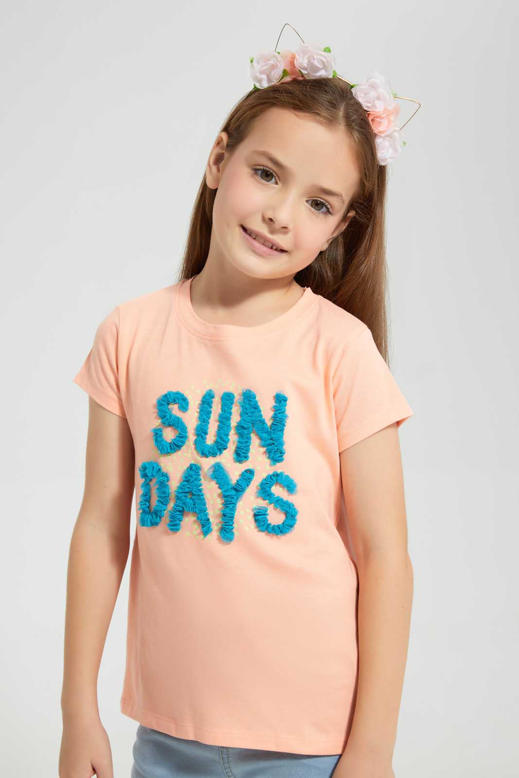 Peach Embellished T-Shirt