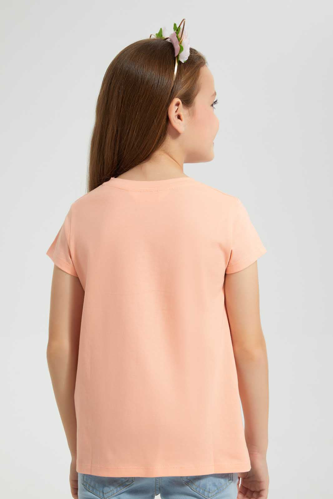 Peach Embellished T-Shirt