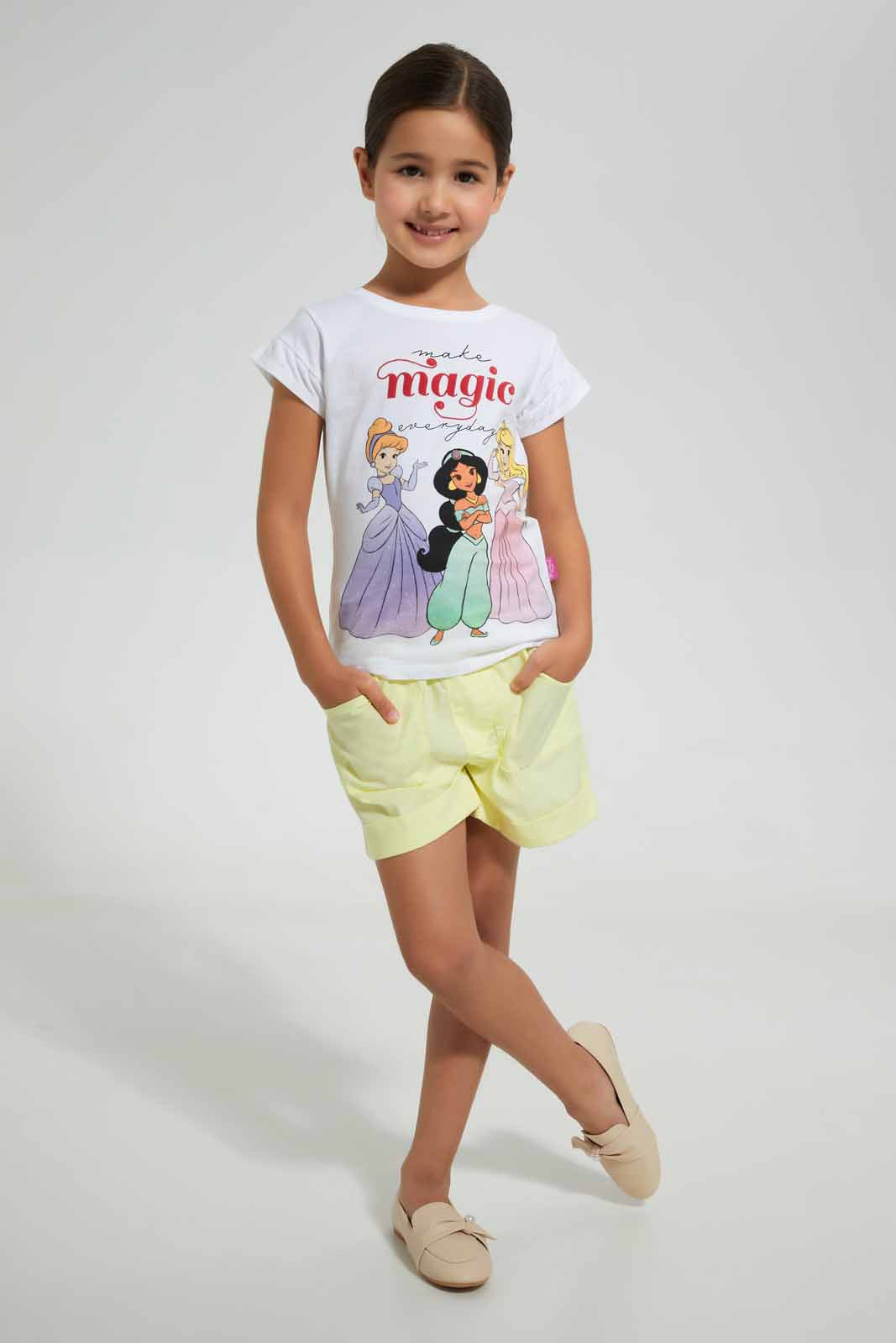 Redtag-Yellow-Girls-Short-Casual-Shorts-Girls-2 to 8 Years