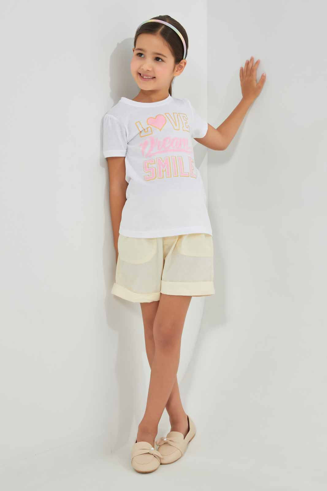 Redtag-Beige-Girls-Short-Casual-Shorts-Girls-2 to 8 Years