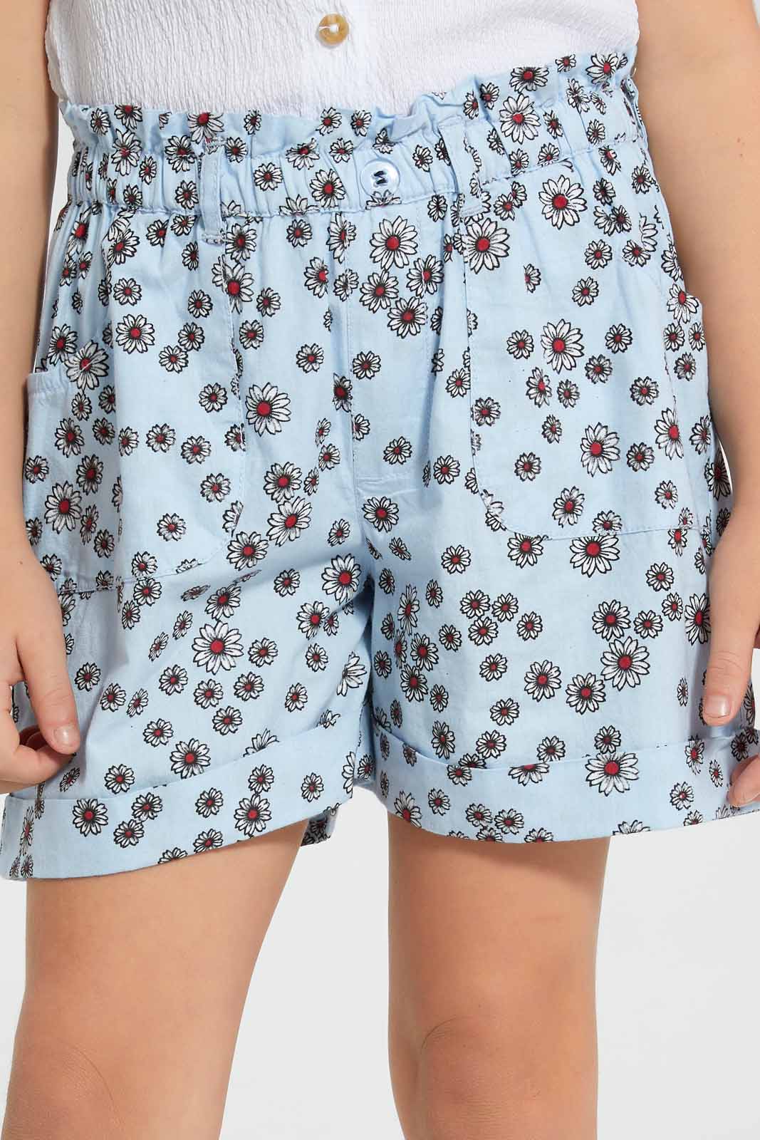 Redtag-Assorted-Girls-Aop-Short-Casual-Shorts-Girls-2 to 8 Years