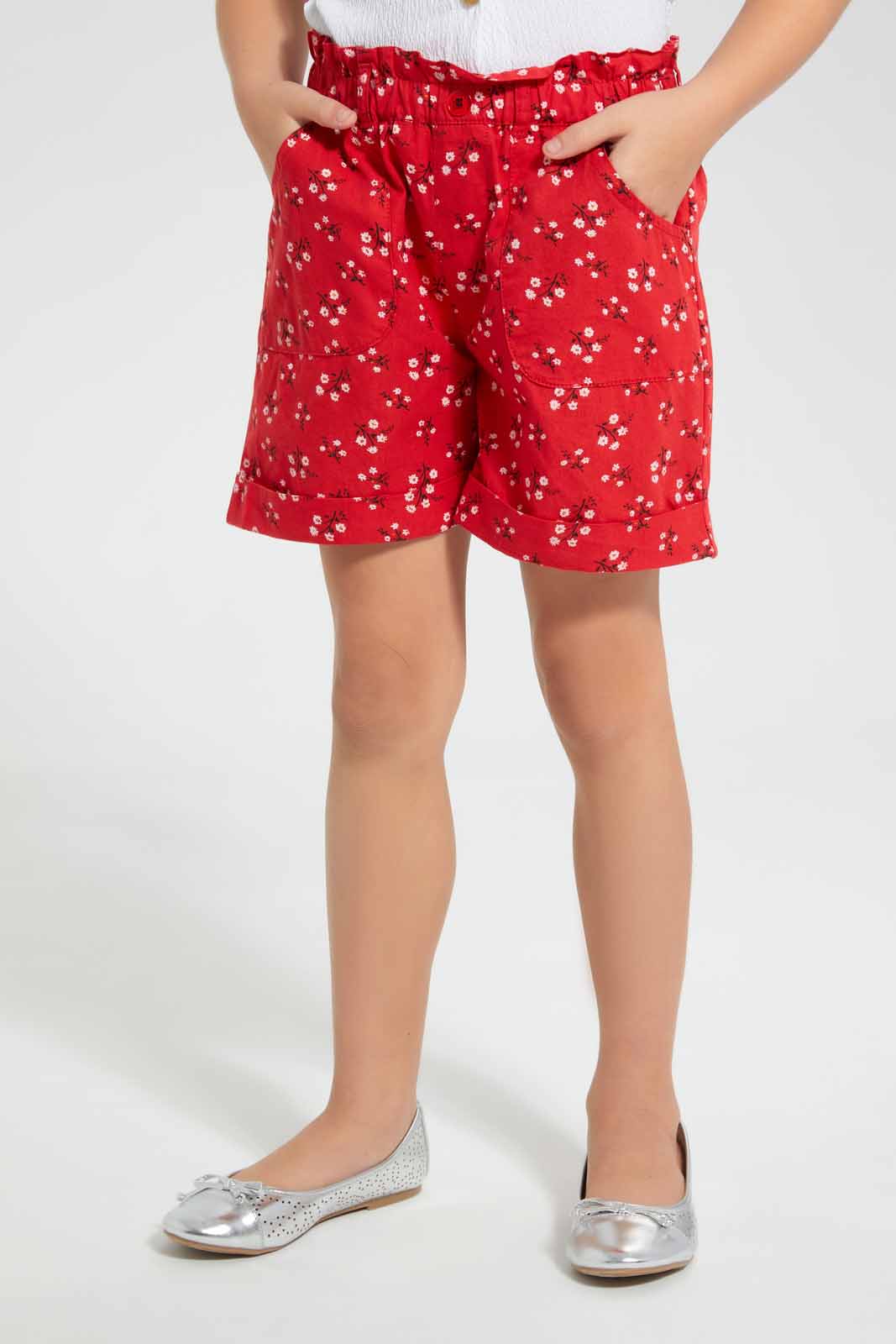 Redtag-Assorted-Girls-Aop-Short-Casual-Shorts-Girls-2 to 8 Years