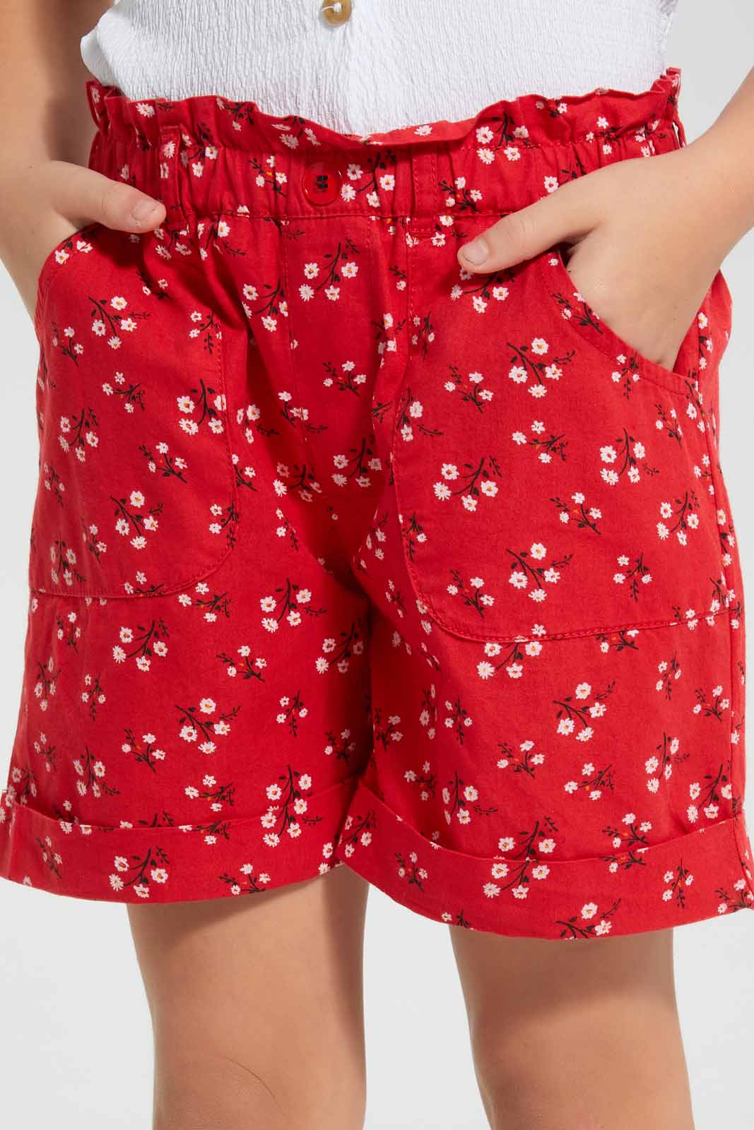Redtag-Assorted-Girls-Aop-Short-Casual-Shorts-Girls-2 to 8 Years