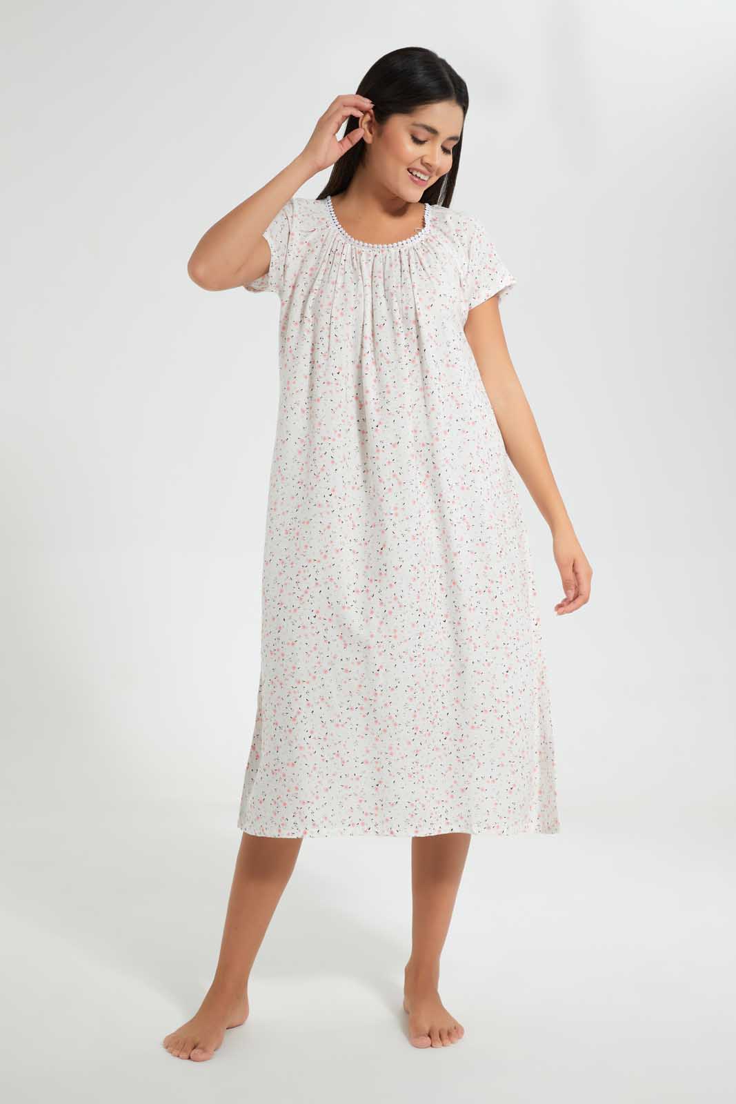 Redtag-Ivory-Floral-Printed-Nightgown-Nightgowns-Women's-