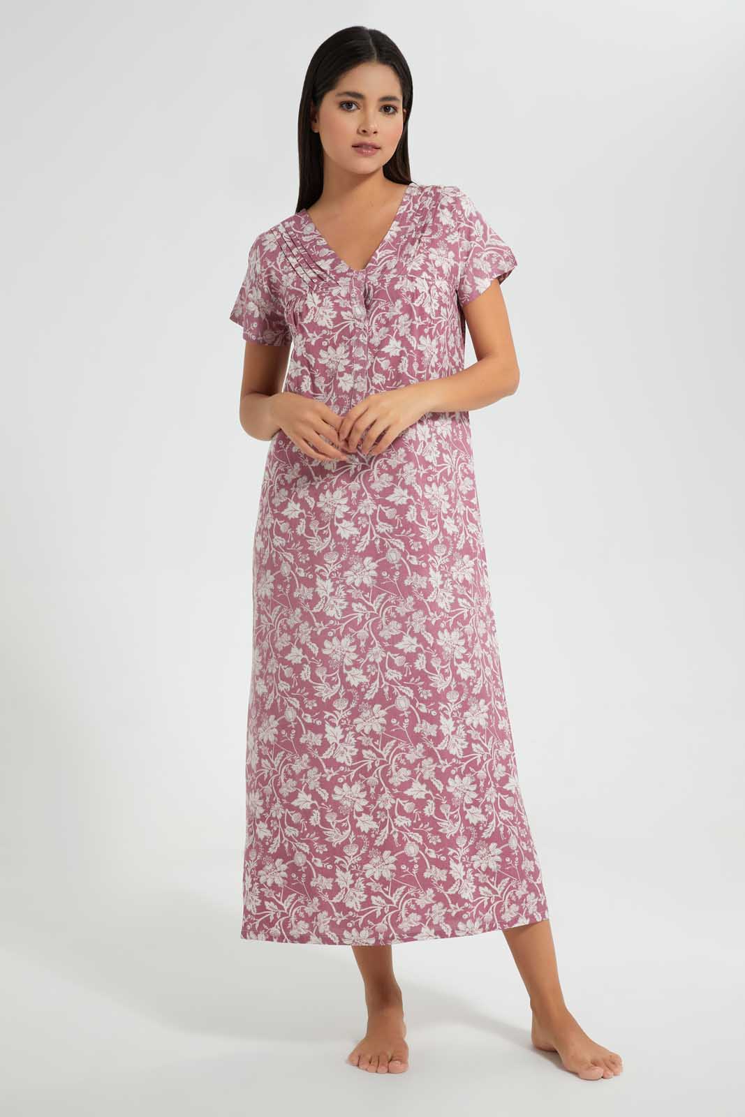 Redtag-Pale-Blue-Floral-Printed-Nightgown-Nightgowns-Women's-