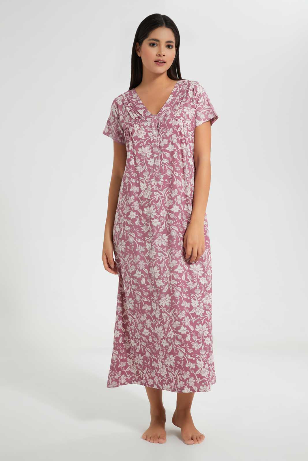 Redtag-Pale-Blue-Floral-Printed-Nightgown-Nightgowns-Women's-