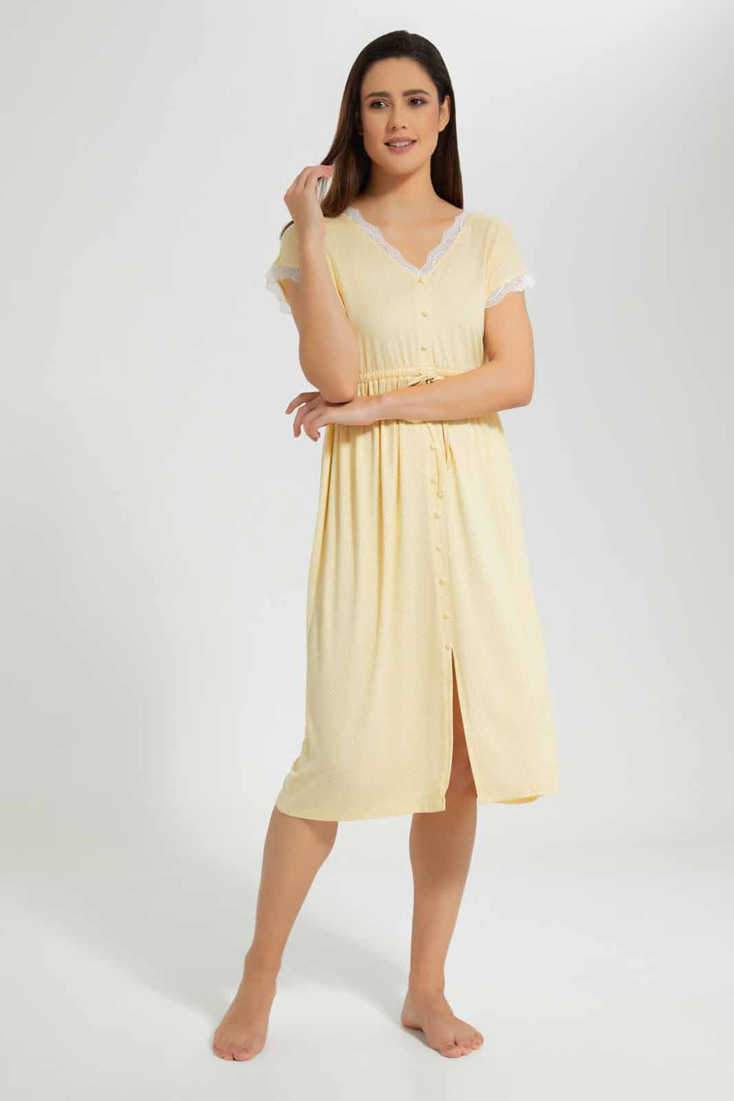 Redtag-Yellow-Polka-Printed-Nightgown-Category:Nightgowns,-Colour:Yellow,-Deals:New-In,-Filter:Women's-Clothing,-New-In-Women-APL,-Non-Sale,-S22D,-Section:Women,-Women-Nightgowns--