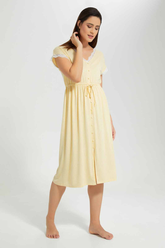 Redtag-Yellow-Polka-Printed-Nightgown-Category:Nightgowns,-Colour:Yellow,-Deals:New-In,-Filter:Women's-Clothing,-New-In-Women-APL,-Non-Sale,-S22D,-Section:Women,-Women-Nightgowns--