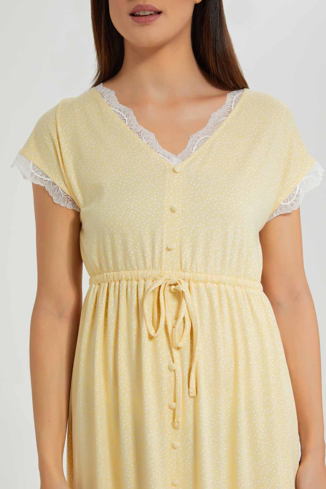 Redtag-Yellow-Polka-Printed-Nightgown-Category:Nightgowns,-Colour:Yellow,-Deals:New-In,-Filter:Women's-Clothing,-New-In-Women-APL,-Non-Sale,-S22D,-Section:Women,-Women-Nightgowns--