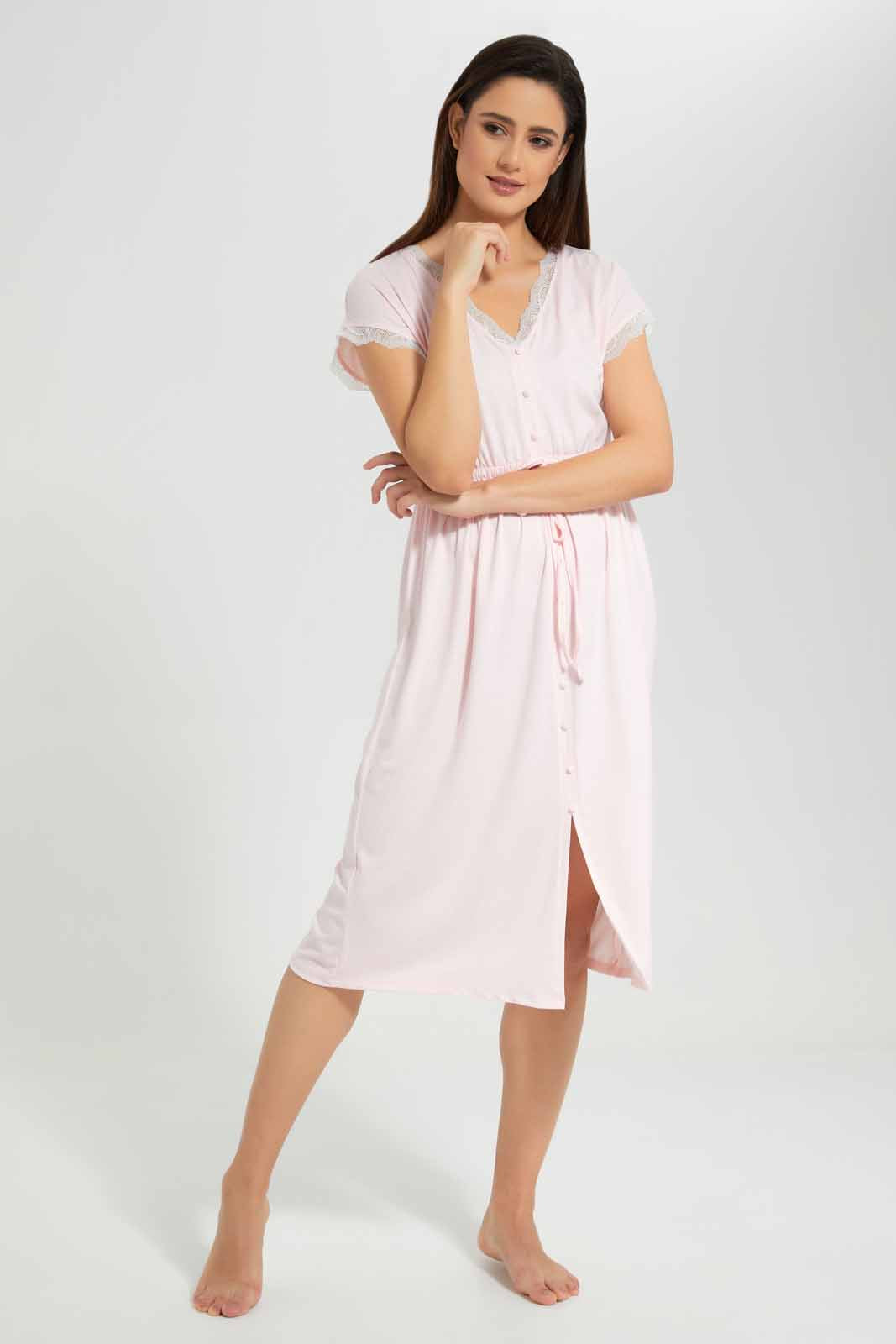Redtag-Pink-Polka-Printed-Nightgown-Category:Nightgowns,-Colour:Apricot,-Deals:New-In,-Filter:Women's-Clothing,-New-In-Women-APL,-Non-Sale,-S22D,-Section:Women,-Women-Nightgowns--