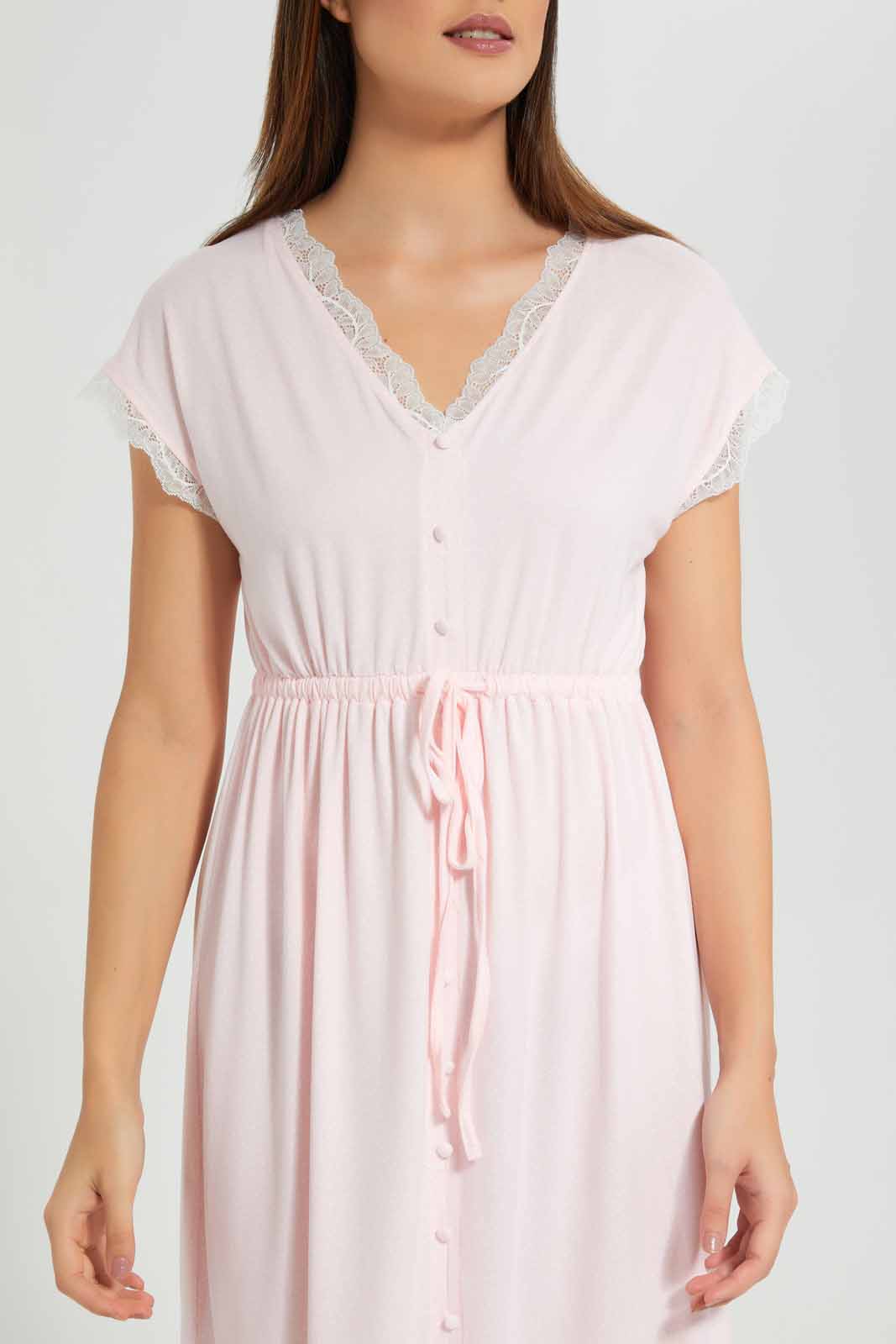 Redtag-Pink-Polka-Printed-Nightgown-Category:Nightgowns,-Colour:Apricot,-Deals:New-In,-Filter:Women's-Clothing,-New-In-Women-APL,-Non-Sale,-S22D,-Section:Women,-Women-Nightgowns--