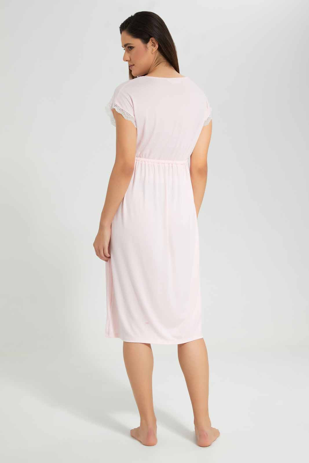 Redtag-Pink-Polka-Printed-Nightgown-Category:Nightgowns,-Colour:Apricot,-Deals:New-In,-Filter:Women's-Clothing,-New-In-Women-APL,-Non-Sale,-S22D,-Section:Women,-Women-Nightgowns--