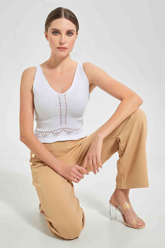 White Sleeveless Flat Knit Top