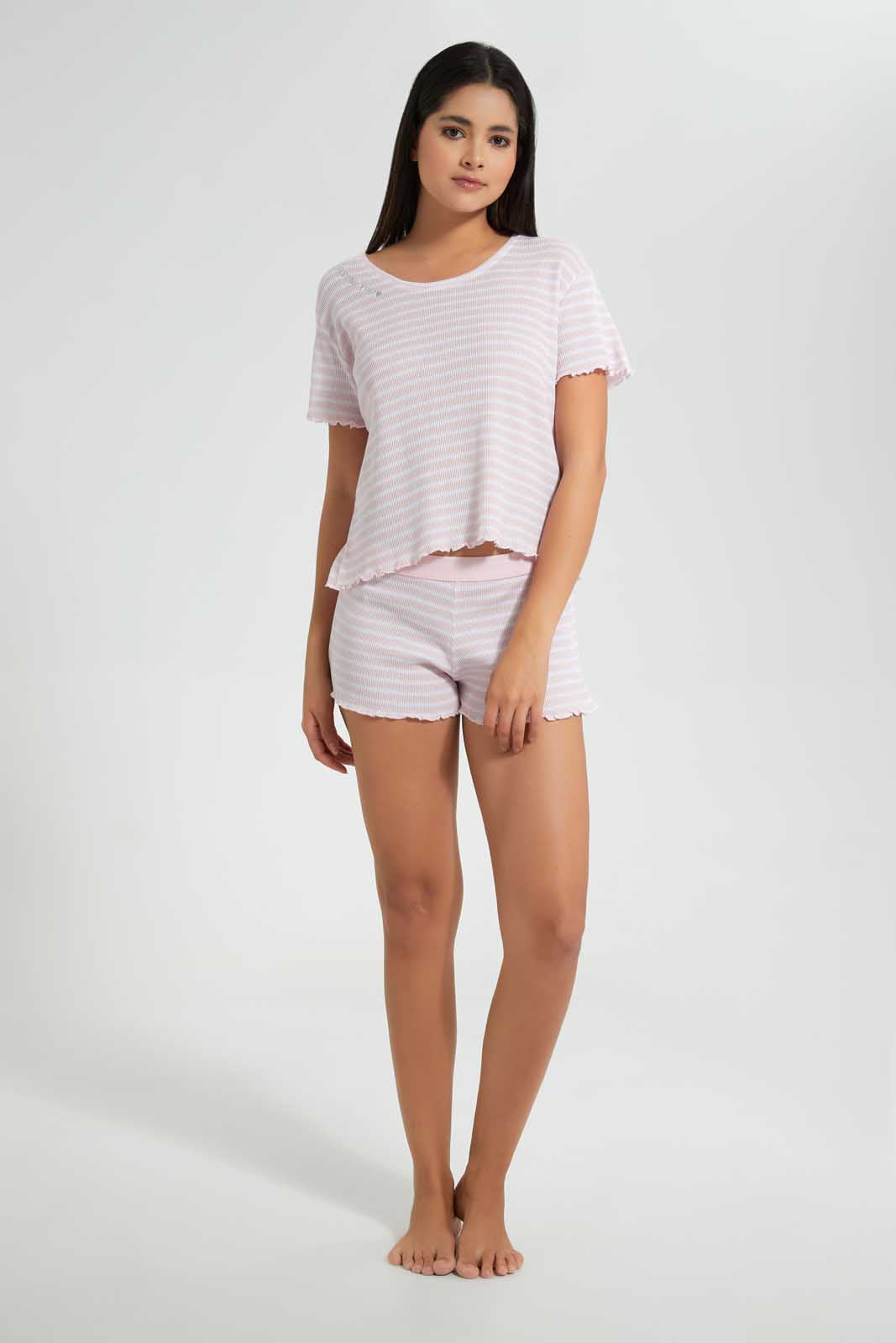 Pink And White Striped Cami Set (2 Piece)