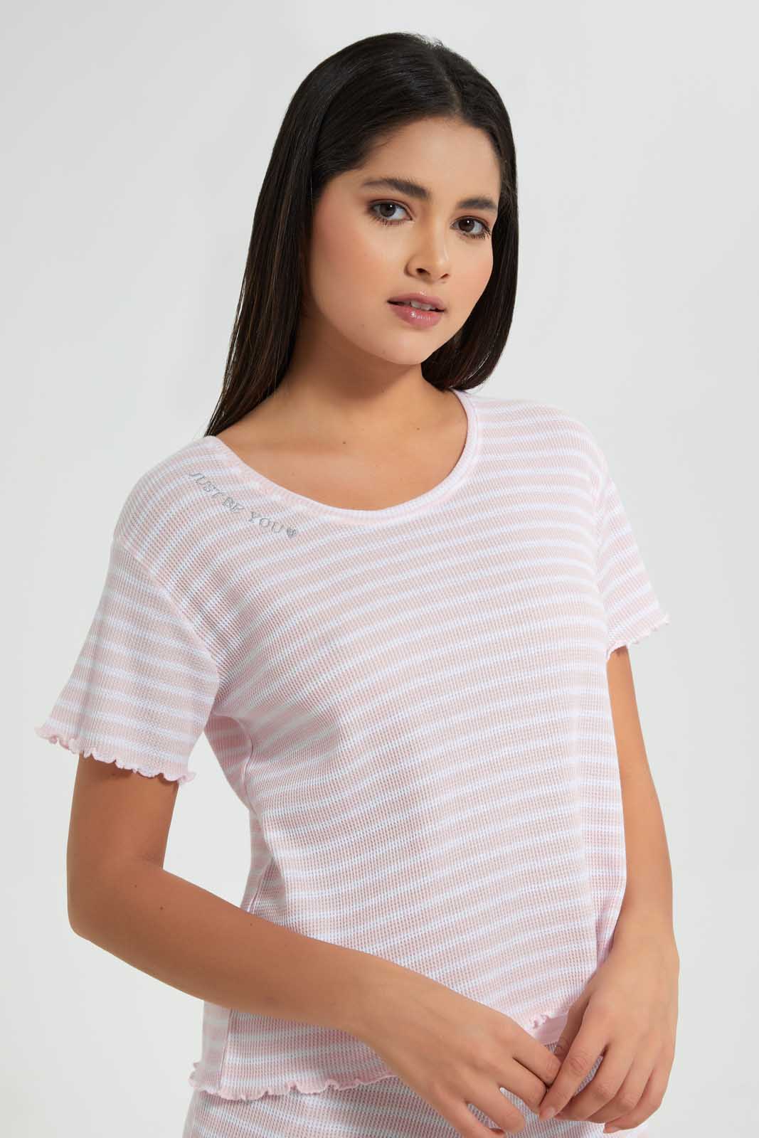 Pink And White Striped Cami Set (2 Piece)
