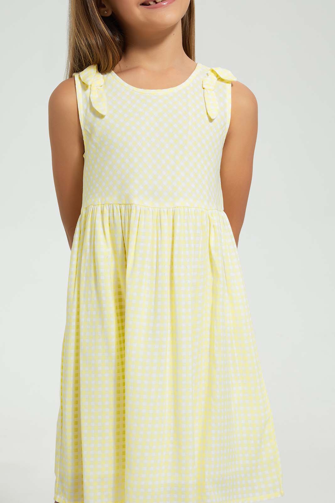 Redtag-Yellow-Printed-Dress-Dresses-Girls-2 to 8 Years