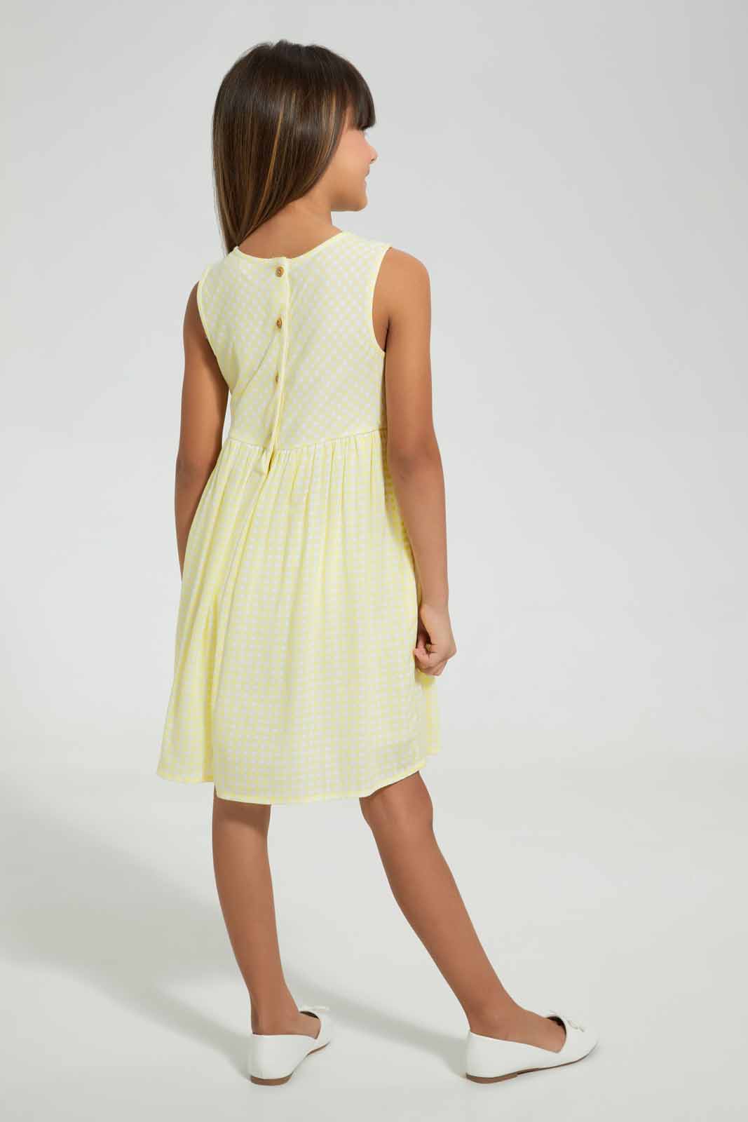 Redtag-Yellow-Printed-Dress-Dresses-Girls-2 to 8 Years