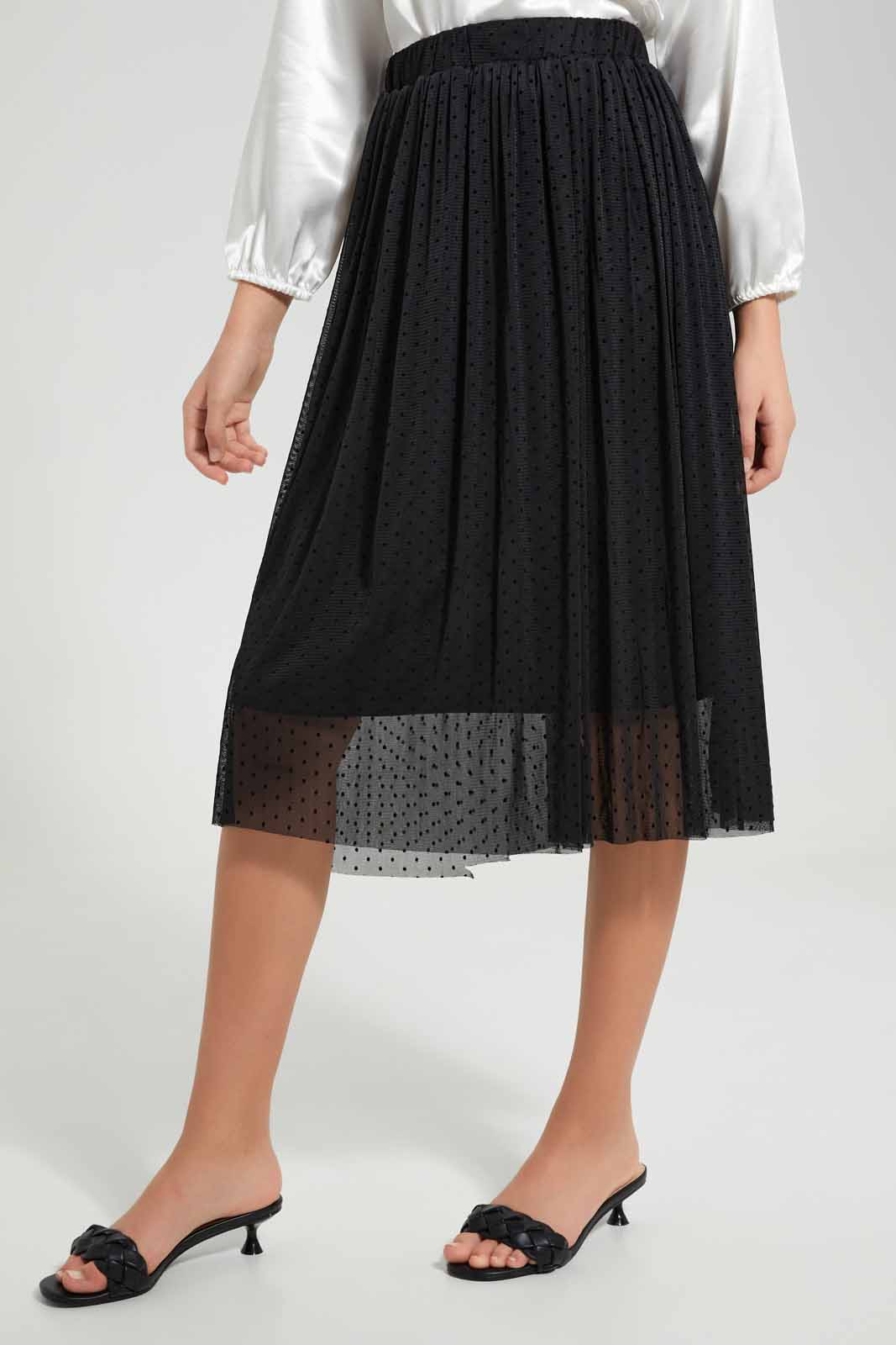 Redtag-Black-Flock-Dobby-Tulle-Skirts-Category:Skirts,-Colour:Black,-Deals:New-In,-Festive,-Filter:Senior-Girls-(9-to-14-Yrs),-GSR-Skirts,-New-In-GSR-APL,-Non-Sale,-Section:Girls-(0-to-14Yrs),-W22O-Senior-Girls-9 to 14 Years