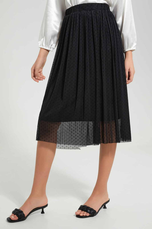 Redtag-Black-Flock-Dobby-Tulle-Skirts-Category:Skirts,-Colour:Black,-Deals:New-In,-Festive,-Filter:Senior-Girls-(9-to-14-Yrs),-GSR-Skirts,-New-In-GSR-APL,-Non-Sale,-Section:Girls-(0-to-14Yrs),-W22O-Senior-Girls-9 to 14 Years