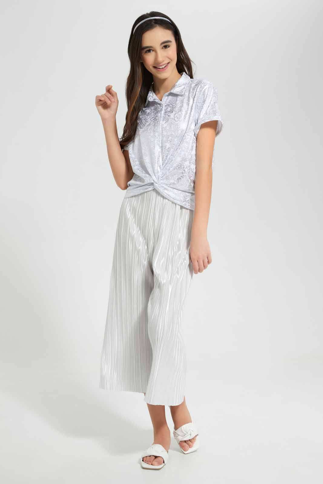 Redtag-Silver-Mettalic-Culottes-Category:Trousers,-Colour:Silver,-Deals:New-In,-Festive,-Filter:Senior-Girls-(9-to-14-Yrs),-GSR-Trousers,-New-In-GSR-APL,-Non-Sale,-Section:Girls-(0-to-14Yrs),-W22O-Senior-Girls-9 to 14 Years