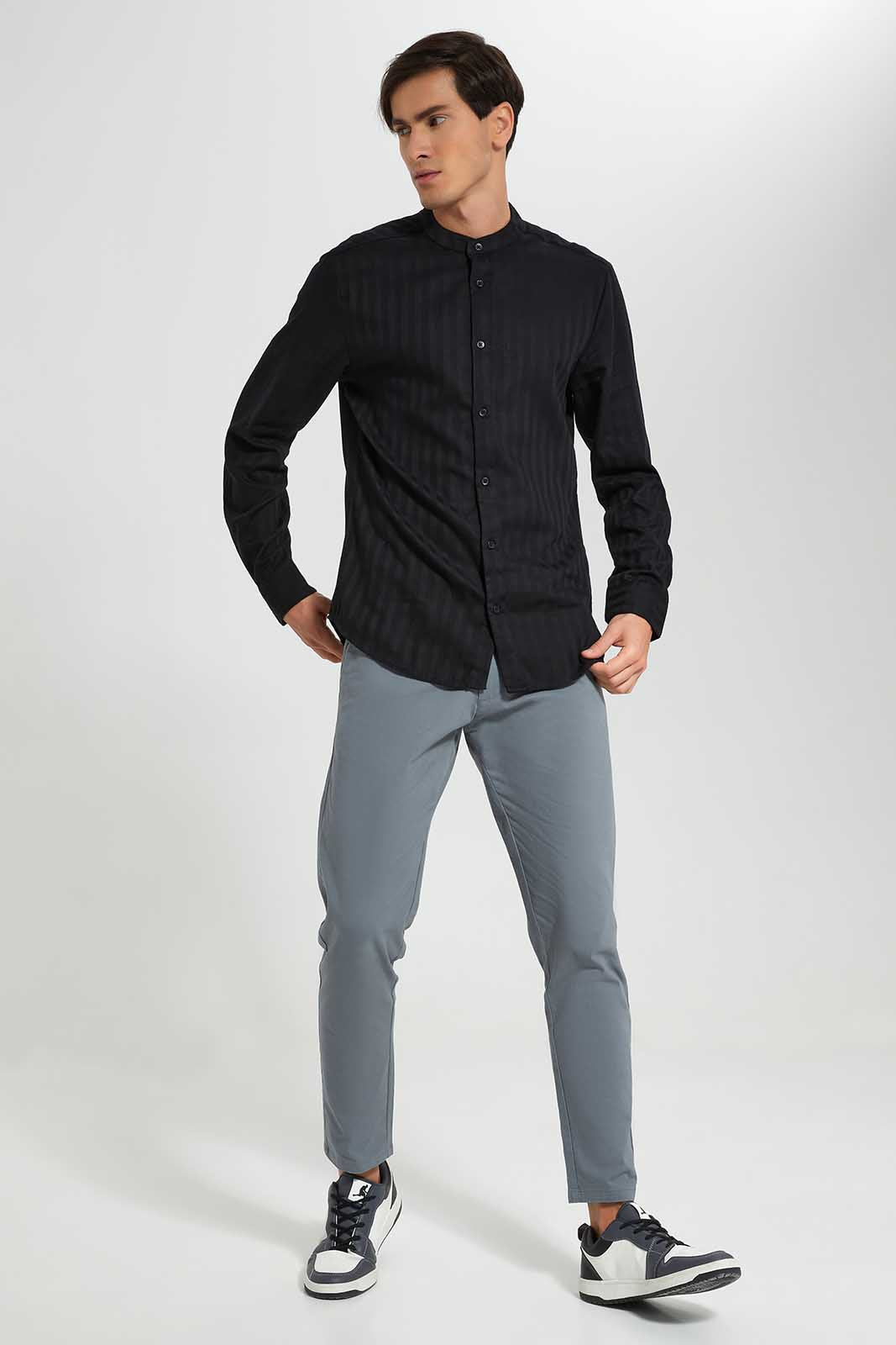 Redtag-Black-Mandarin-Collar-Shirt-Category:Shirts,-Colour:Black,-Deals:New-In,-Festive,-Filter:Men's-Clothing,-Men-Shirts,-New-In-Men-APL,-Non-Sale,-Section:Men,-W22O-Men's-