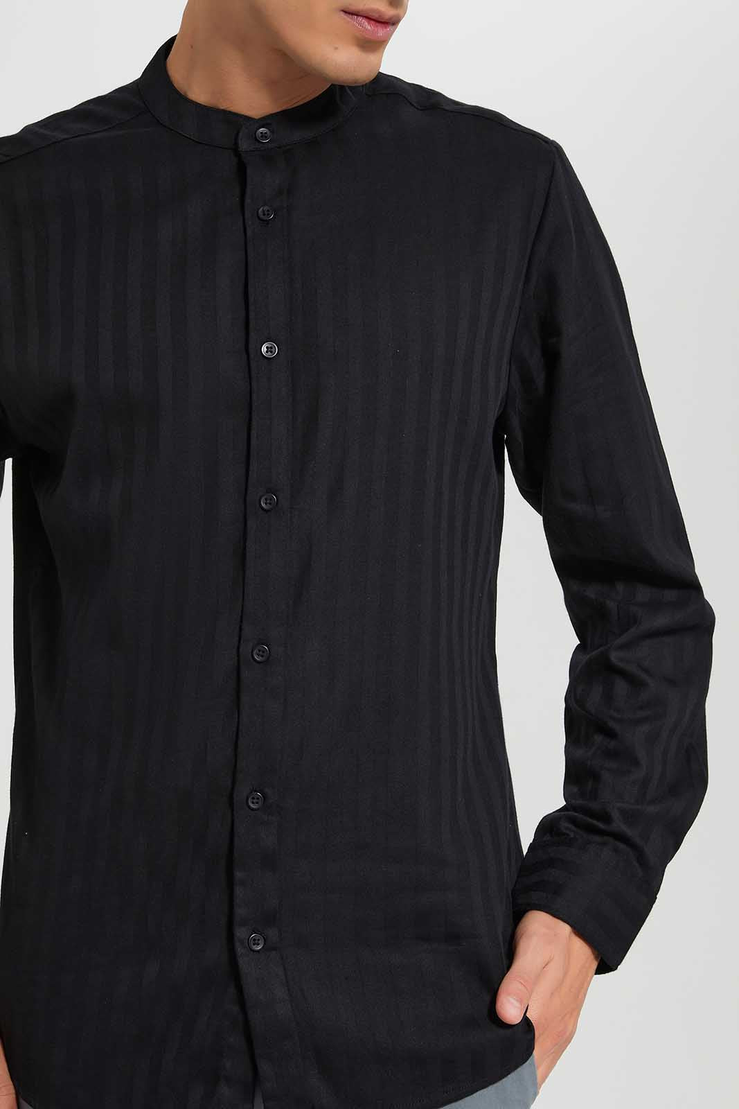 Redtag-Black-Mandarin-Collar-Shirt-Category:Shirts,-Colour:Black,-Deals:New-In,-Festive,-Filter:Men's-Clothing,-Men-Shirts,-New-In-Men-APL,-Non-Sale,-Section:Men,-W22O-Men's-
