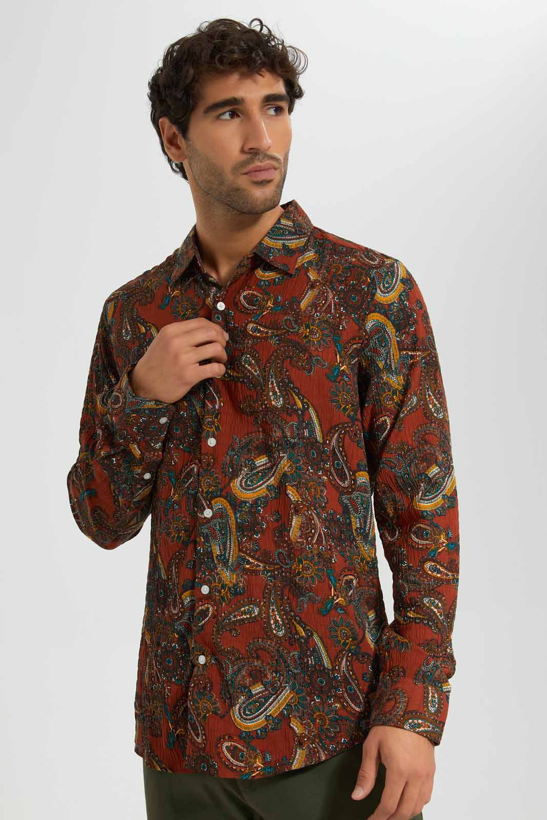 Redtag-Brown-Printed-Paisley-Print-Shirt-Category:Shirts,-Colour:Brown,-Deals:New-In,-Festive,-Filter:Men's-Clothing,-Men-Shirts,-New-In-Men-APL,-Non-Sale,-Section:Men,-W22O-Men's-