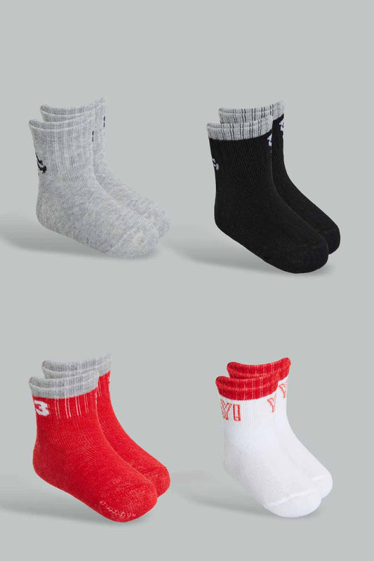 Redtag-Grey-White-Red-And-Black-4-Pack-Socks-(Ankle-Length)-365,-Category:Socks,-Colour:Assorted,-Filter:Infant-Boys-(3-to-24-Mths),-Infant-Boys-Socks,-New-In,-New-In-INB,-Non-Sale,-Section:Kidswear-Infant-Boys-