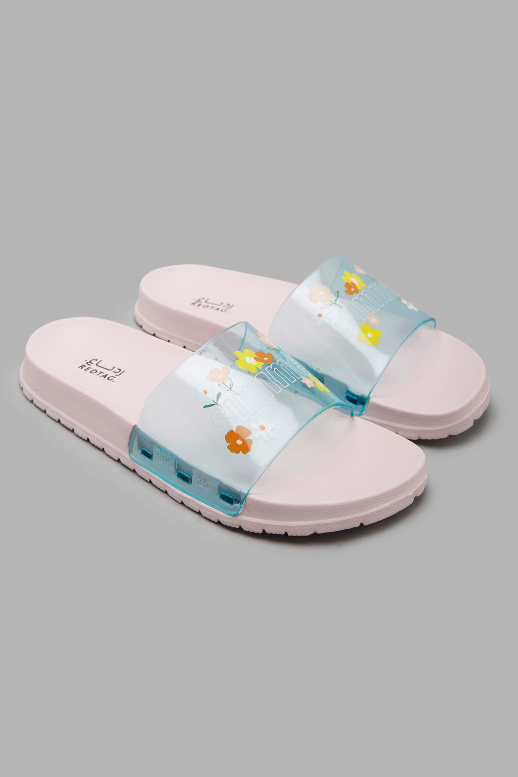 Redtag-Pale-Pink-Flower-Print-Slide-Category:Flip-Flops,-Colour:Pink,-Filter:Girls-Footwear-(5-to-14-Yrs),-GSR-Flip-Flops,-New-In,-New-In-GSR-FOO,-Non-Sale,-Section:Girls-(0-to-14Yrs),-W22O-Senior-Girls-5 to 14 Years