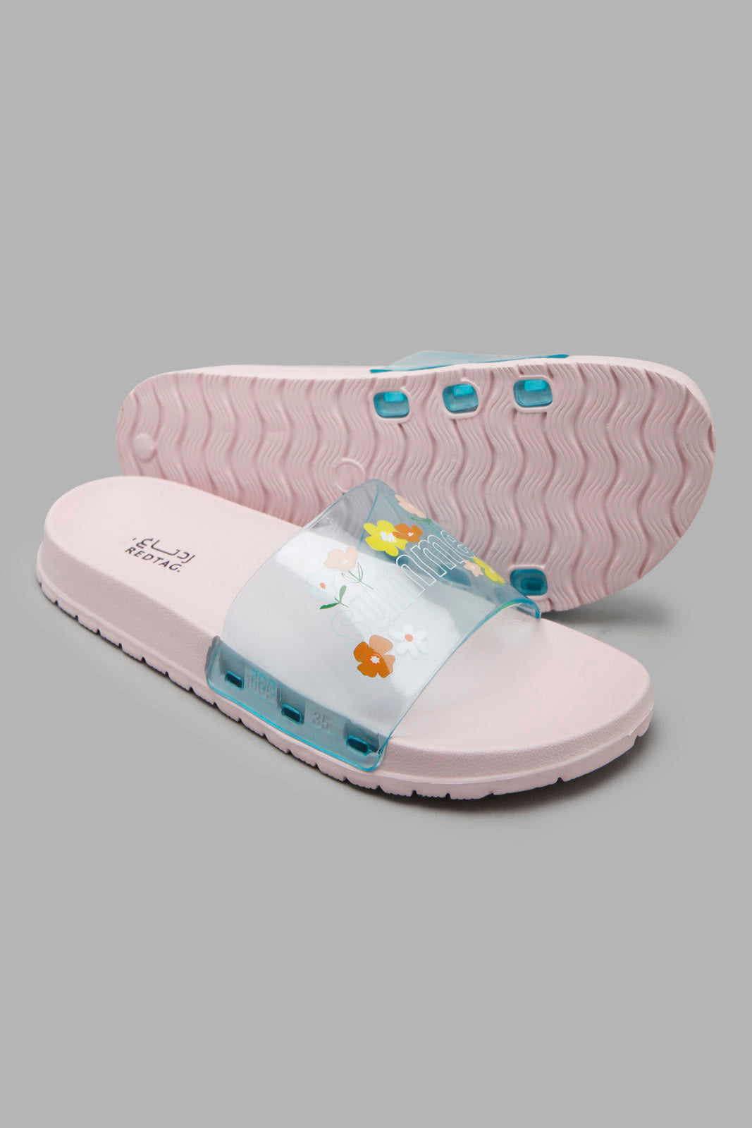 Redtag-Pale-Pink-Flower-Print-Slide-Category:Flip-Flops,-Colour:Pink,-Filter:Girls-Footwear-(5-to-14-Yrs),-GSR-Flip-Flops,-New-In,-New-In-GSR-FOO,-Non-Sale,-Section:Girls-(0-to-14Yrs),-W22O-Senior-Girls-5 to 14 Years