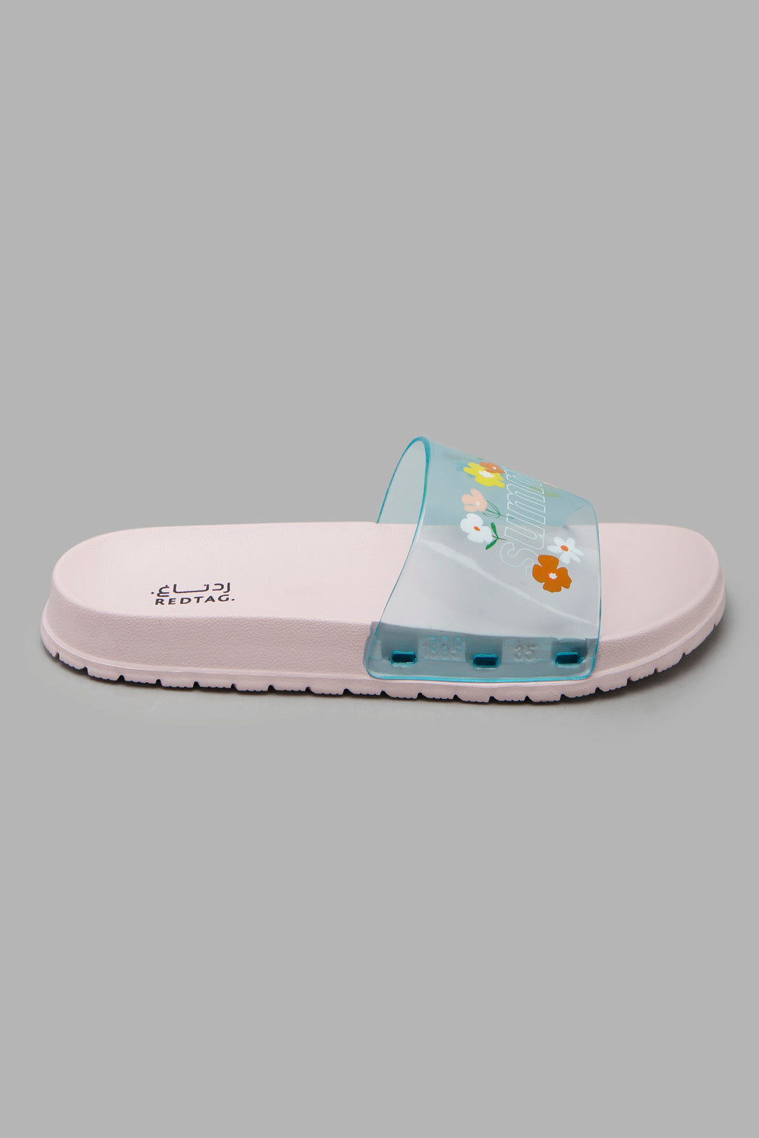 Redtag-Pale-Pink-Flower-Print-Slide-Category:Flip-Flops,-Colour:Pink,-Filter:Girls-Footwear-(5-to-14-Yrs),-GSR-Flip-Flops,-New-In,-New-In-GSR-FOO,-Non-Sale,-Section:Girls-(0-to-14Yrs),-W22O-Senior-Girls-5 to 14 Years