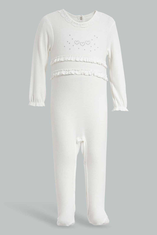 Redtag-White-Frill-Sleep-Suit-APL,-Category:Sleepsuits,-Colour:White,-Deals:New-In,-Festive,-Filter:Baby-(0-to-12-Mths),-NBG-Sleepsuits,-New-In-NBG-APL,-Non-Sale,-Section:Girls-(0-to-14Yrs),-W22O-Baby-0 to 12 Months