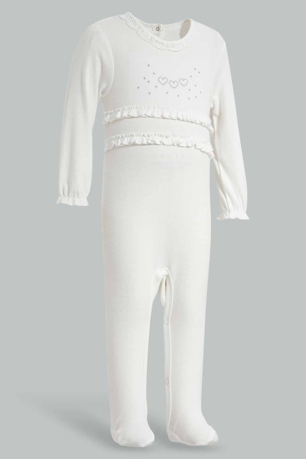 Redtag-White-Frill-Sleep-Suit-APL,-Category:Sleepsuits,-Colour:White,-Deals:New-In,-Festive,-Filter:Baby-(0-to-12-Mths),-NBG-Sleepsuits,-New-In-NBG-APL,-Non-Sale,-Section:Girls-(0-to-14Yrs),-W22O-Baby-0 to 12 Months