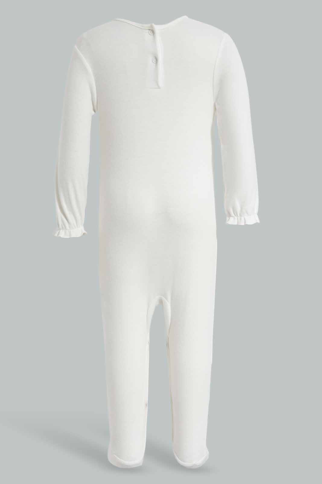 Redtag-White-Frill-Sleep-Suit-APL,-Category:Sleepsuits,-Colour:White,-Deals:New-In,-Festive,-Filter:Baby-(0-to-12-Mths),-NBG-Sleepsuits,-New-In-NBG-APL,-Non-Sale,-Section:Girls-(0-to-14Yrs),-W22O-Baby-0 to 12 Months