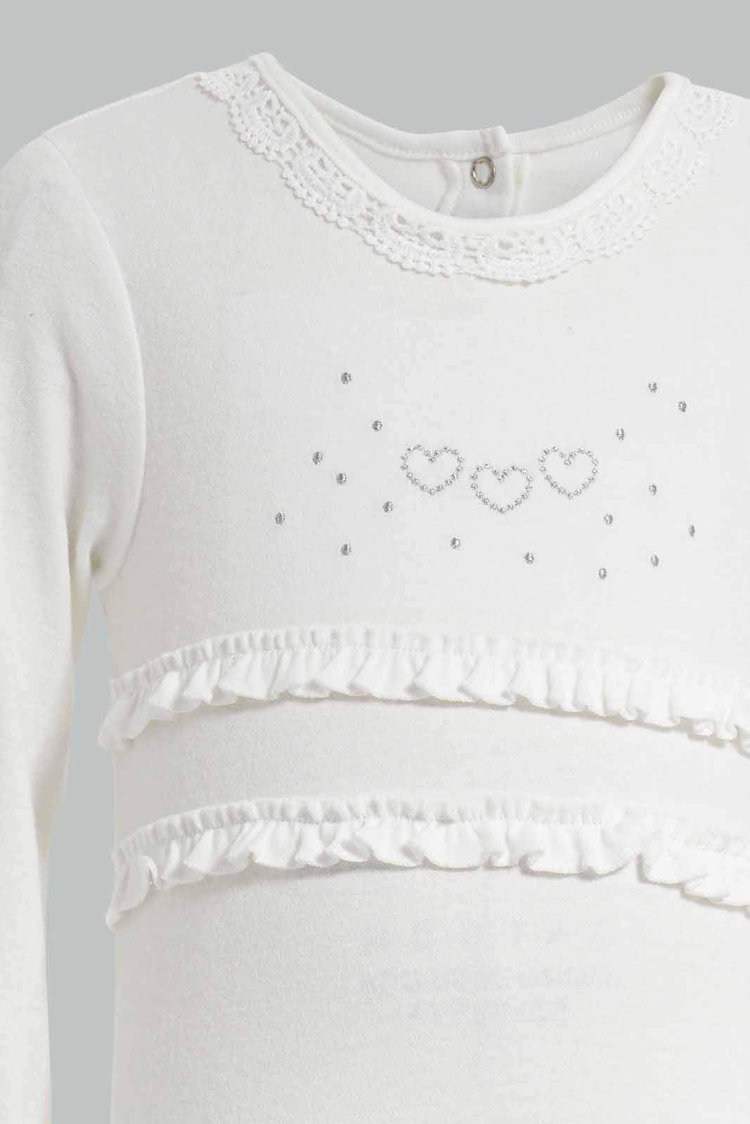 Redtag-White-Frill-Sleep-Suit-APL,-Category:Sleepsuits,-Colour:White,-Deals:New-In,-Festive,-Filter:Baby-(0-to-12-Mths),-NBG-Sleepsuits,-New-In-NBG-APL,-Non-Sale,-Section:Girls-(0-to-14Yrs),-W22O-Baby-0 to 12 Months