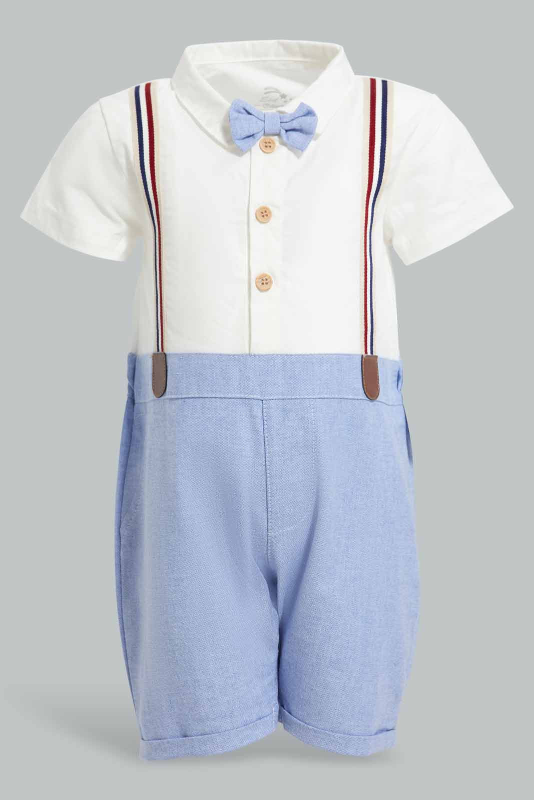 Redtag-Blue-Cut-&-Sewn-Romper-With-Suspender-APL,-Category:Sleepsuits,-Colour:Blue,-Deals:New-In,-Festive,-Filter:Baby-(0-to-12-Mths),-NBB-Sleepsuits,-New-In-NBB-APL,-Non-Sale,-Section:Boys-(0-to-14Yrs),-W22O-Baby-0 to 12 Months