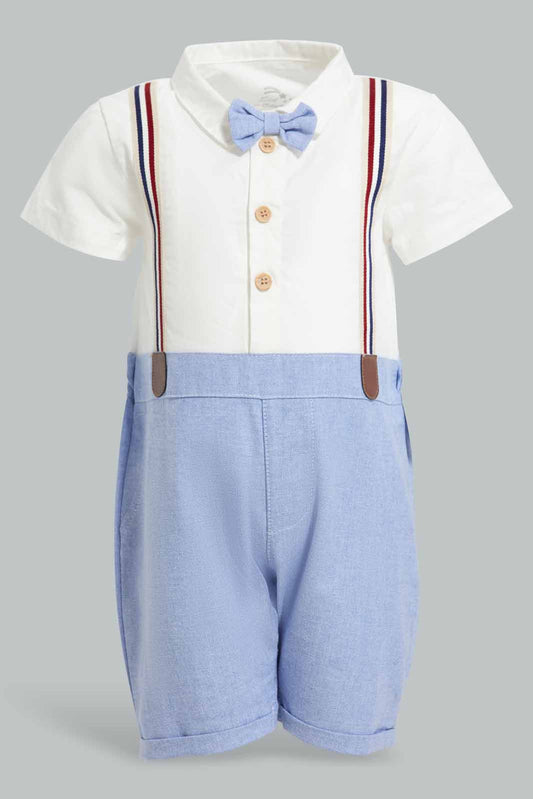 Redtag-Blue-Cut-&-Sewn-Romper-With-Suspender-APL,-Category:Sleepsuits,-Colour:Blue,-Deals:New-In,-Festive,-Filter:Baby-(0-to-12-Mths),-NBB-Sleepsuits,-New-In-NBB-APL,-Non-Sale,-Section:Boys-(0-to-14Yrs),-W22O-Baby-0 to 12 Months