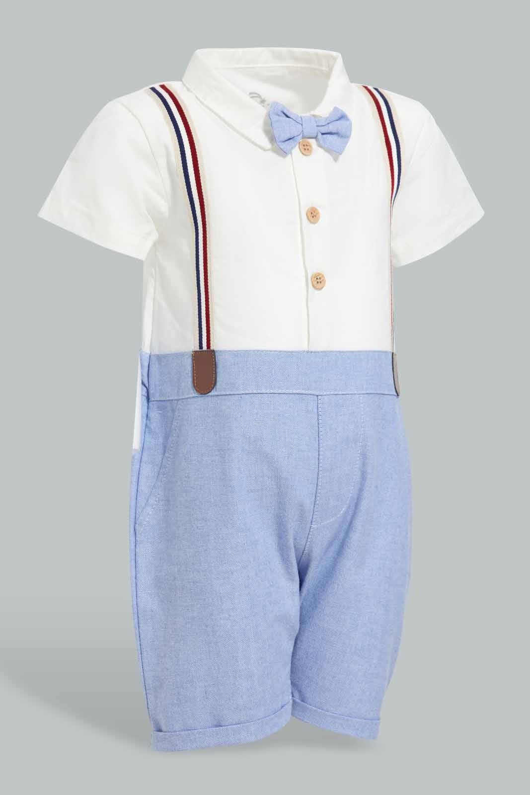 Redtag-Blue-Cut-&-Sewn-Romper-With-Suspender-APL,-Category:Sleepsuits,-Colour:Blue,-Deals:New-In,-Festive,-Filter:Baby-(0-to-12-Mths),-NBB-Sleepsuits,-New-In-NBB-APL,-Non-Sale,-Section:Boys-(0-to-14Yrs),-W22O-Baby-0 to 12 Months