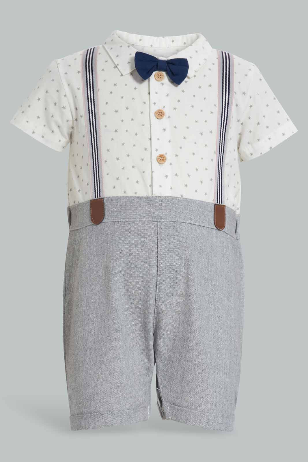 Redtag-Beige-Cut-&-Sewn-Romper-With-Suspender-APL,-Category:Sleepsuits,-Colour:Beige,-Deals:New-In,-Festive,-Filter:Baby-(0-to-12-Mths),-NBB-Sleepsuits,-New-In-NBB-APL,-Non-Sale,-Section:Boys-(0-to-14Yrs),-W22O-Baby-0 to 12 Months