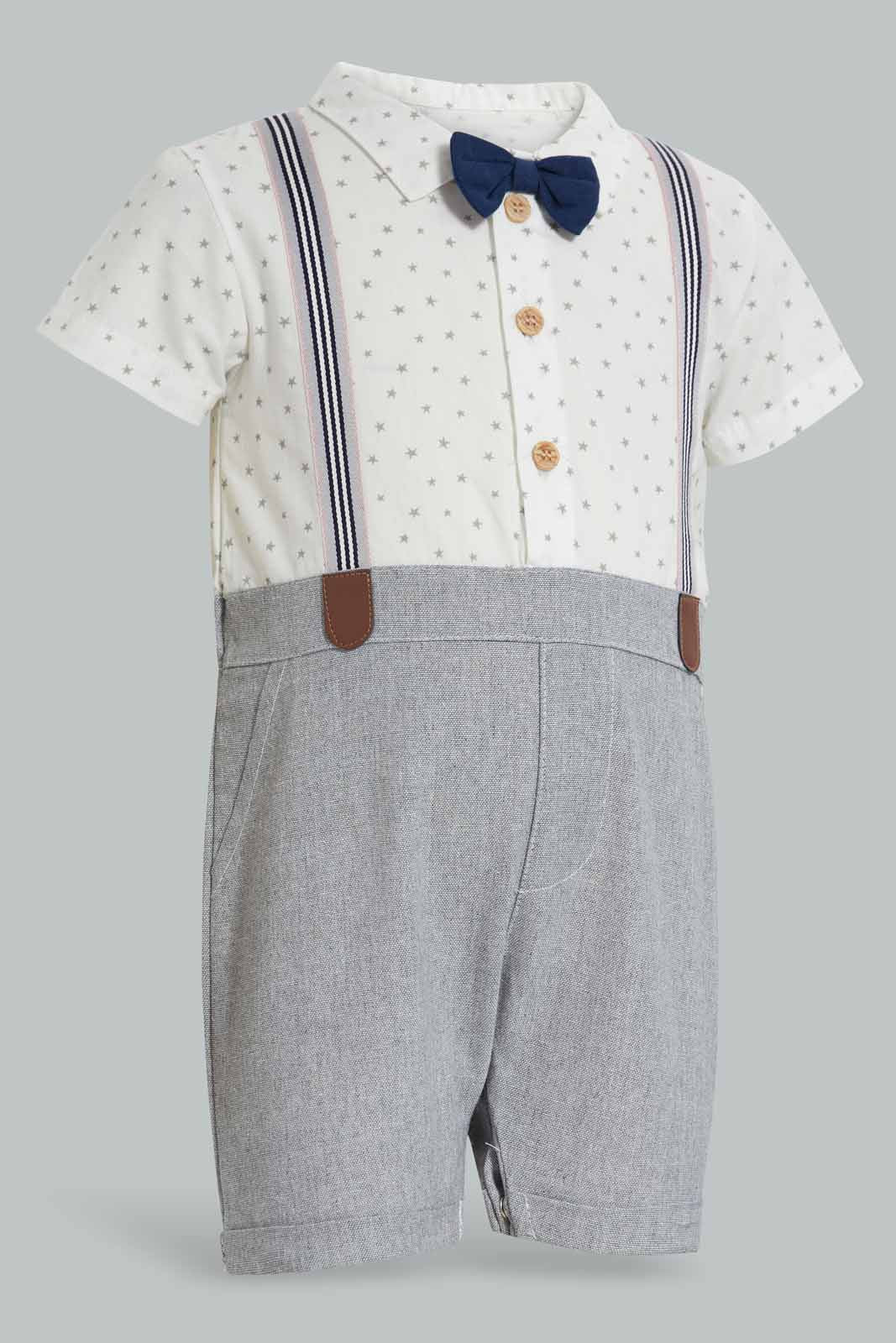 Redtag-Beige-Cut-&-Sewn-Romper-With-Suspender-APL,-Category:Sleepsuits,-Colour:Beige,-Deals:New-In,-Festive,-Filter:Baby-(0-to-12-Mths),-NBB-Sleepsuits,-New-In-NBB-APL,-Non-Sale,-Section:Boys-(0-to-14Yrs),-W22O-Baby-0 to 12 Months