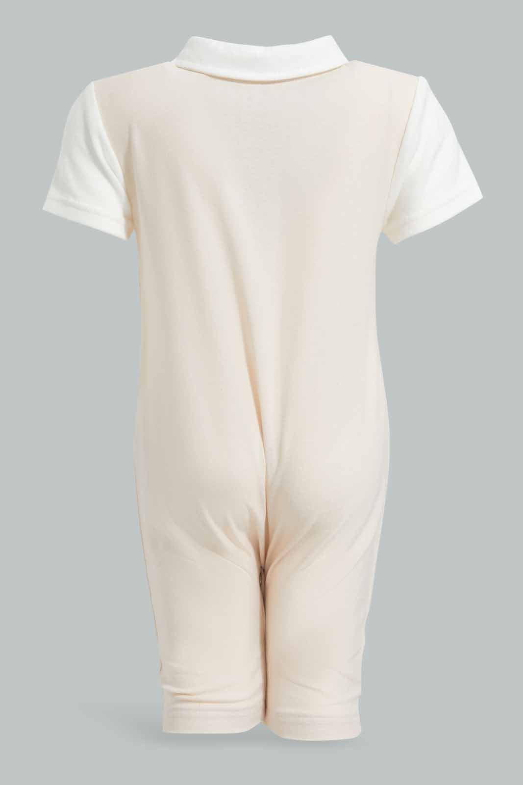 Redtag-Beige-Waist-Coat-Romper-APL,-Category:Sleepsuits,-Colour:Beige,-Deals:New-In,-Festive,-Filter:Baby-(0-to-12-Mths),-NBB-Sleepsuits,-New-In-NBB-APL,-Non-Sale,-Section:Boys-(0-to-14Yrs),-W22O-Baby-0 to 12 Months