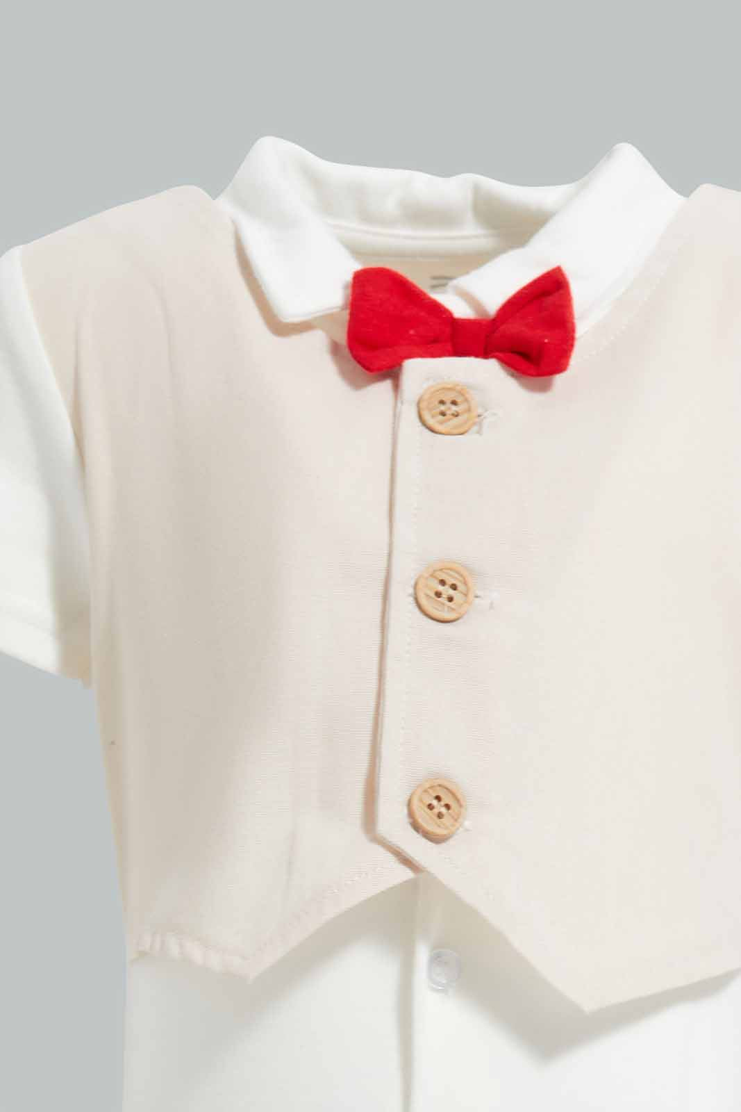 Redtag-Beige-Waist-Coat-Romper-APL,-Category:Sleepsuits,-Colour:Beige,-Deals:New-In,-Festive,-Filter:Baby-(0-to-12-Mths),-NBB-Sleepsuits,-New-In-NBB-APL,-Non-Sale,-Section:Boys-(0-to-14Yrs),-W22O-Baby-0 to 12 Months